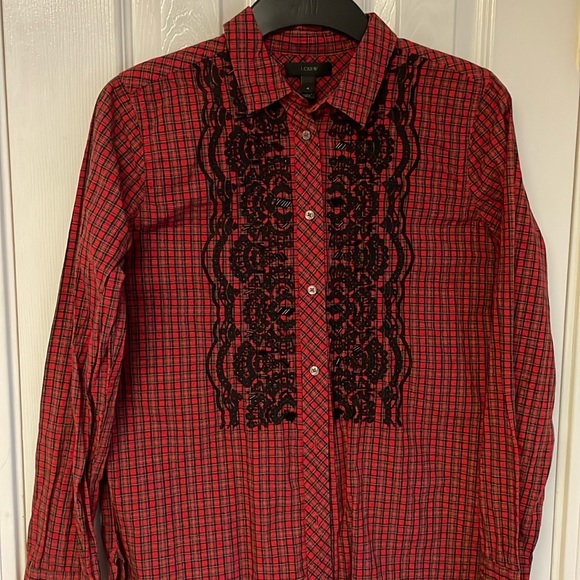 JCREW 100% cotton sequin top red plaid ❤️ Valentines Day - Picture 4 of 9